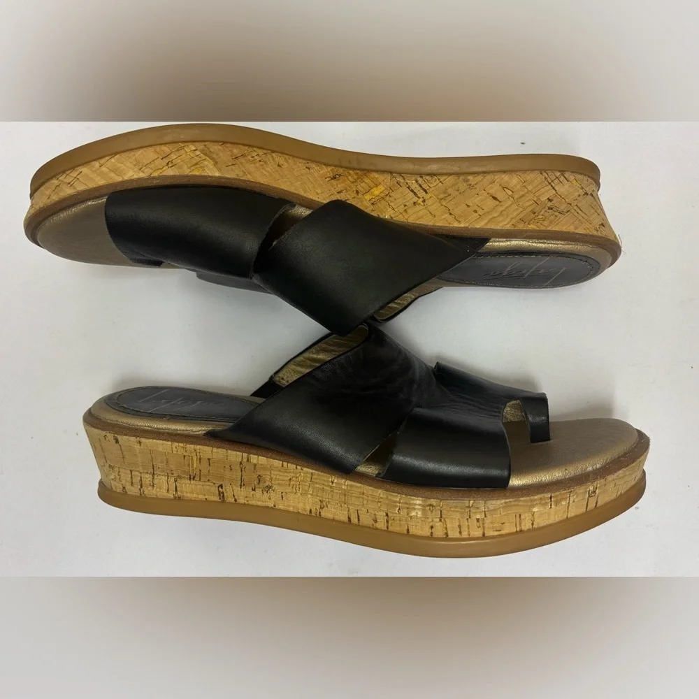 Latigo Women's Black Leather Karen Cork Platform Wedge Wrap Slide Sandals Size 7